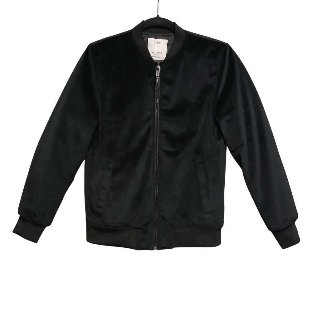 Zara Boys Black Velvet‎ Bomber Jacket Size 11 12 152 Zip Up Outerwear